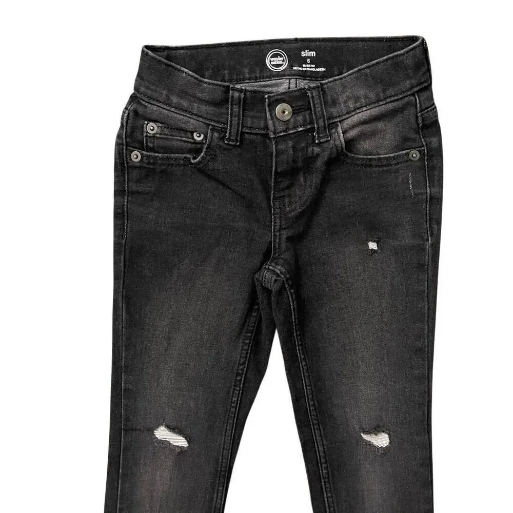 Wonder Nation Boys Black Slim Fit Rip & Repair Distressed Denim Jeans Size 5